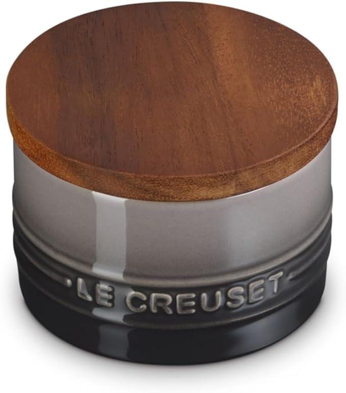 Le Creuset Signature Salt Cellar and Storage Canister with Wood Lid, 7 oz., Oyster