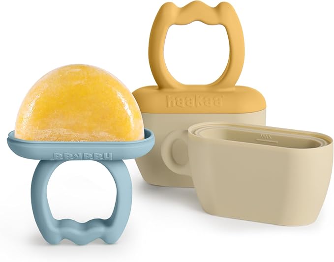 Haakaa Chilly Monster Breastmilk Popsicle Molds, Silicone Popsicle Molds for Baby Teething Relief, BPA Free Frozen Breast Milk Teether Popsicle Maker & Ice Pop Molds for Infant 6m+(Sky Blue + Mustard)