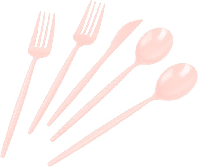 LIYH 150 Pcs Pink Plastic Cutlery Sets - Pink Plastic Silverware Heavyduty, Disposable Utensil Sets, 50 of Each Forks, Knives & Spoons Flatware Set for Party Birthday