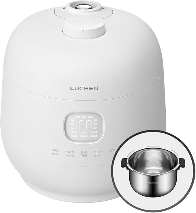 CUCHEN CRH-TWS1010PWUS, Full Stainless Inner Pot, Induction Heating Dual Pressure Rice Cooker,10 Person, 10-cup, 2.28 Quarts (uncooked), 20-cup, 4.56 Quarts (cooked), Dual Pressure Low and Hi, Auto Steam Clean, Slow Cooker, Steam Cooker