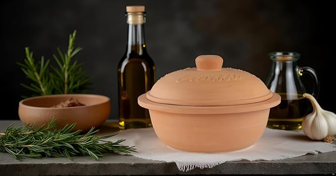Reston Lloyd Eurita 4 Quart Terracotta Clay Non Stick Dutch Oven – Natural, Lead Cadmium‑Free, Oven & Microwave Safe, Rustic Slow-Cooker Pot Roasting & Casseroles, Healthy cooking with recipe guide