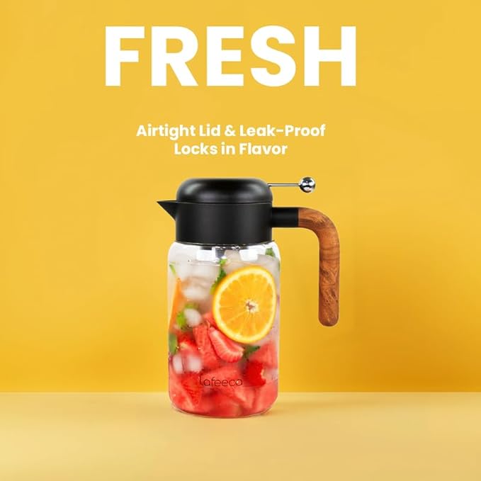 LAFEECA Cold Brew Coffee Maker - Iced Tea Brewer with Airtight Lid - Stainless Dual Ultra Filter - Tritan Pitcher - 1500 ml / 51 oz - Black