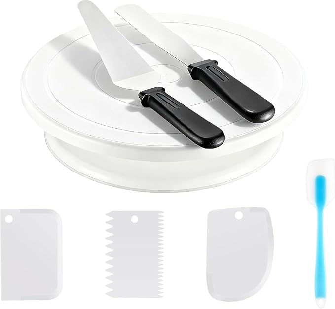 Cake Decorating Supplies Kit with Cake Turntable, Offset Spatula, Cake Server, Icing Smoother, Silicone Spatula and Other Baking Tools(7Pcs)