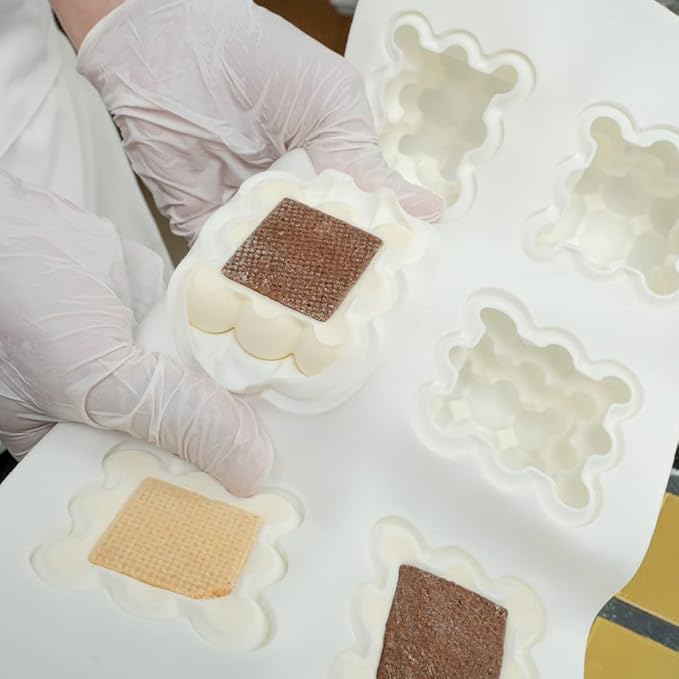 Restaurantware-6 Cavities Pastry & Baking Mold, 1 Oven-Ready 3D Mold - Flexible, Freezable, White Silicone Silicone Mold For Baking, Easy Release, For Chocolate, Cheesecake, Jelly, Or Mousse