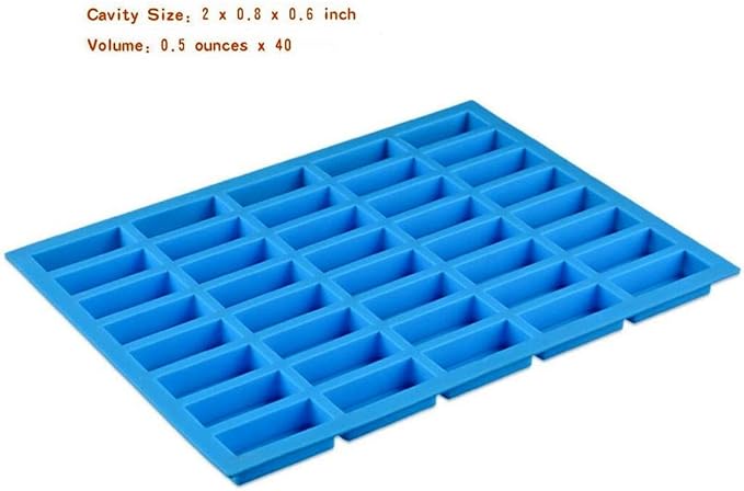 Mity rain 40 Cavities Rectangle Silicone Mold - Caramel Candy Trays Molds for Chocolate Truffles, Ganache, Jelly, Praline, Ice Cube Tray, Gummy(blue)