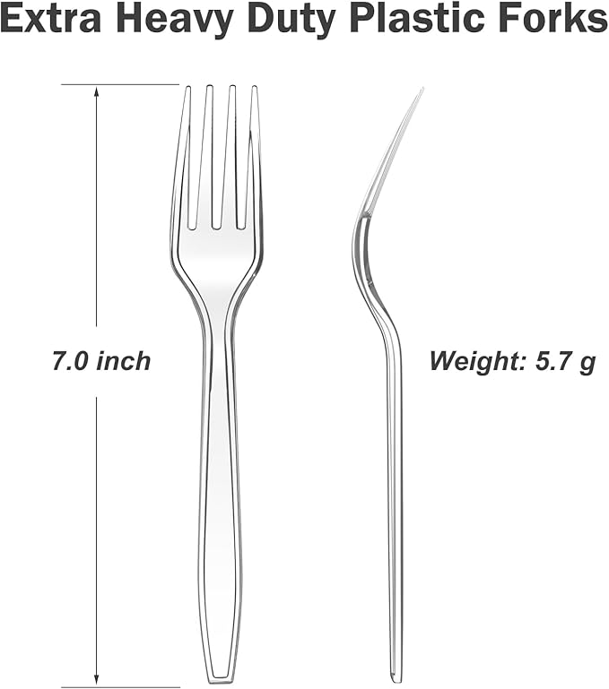 300 Count Extra Heavy Duty Clear Plastic Forks Disposable, BPA-Free, Heat Resistant, Solid and Durable Disposable Forks Bulk, Premium Plastic Forks heavy duty for Party Supply