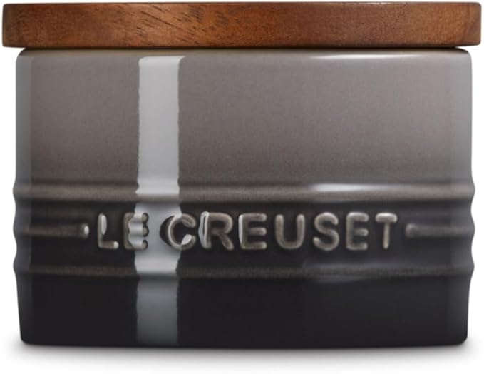 Le Creuset Signature Salt Cellar and Storage Canister with Wood Lid, 7 oz., Oyster