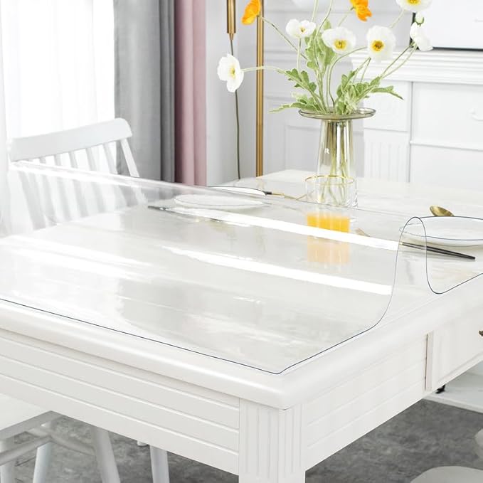 Warmstar Clear Table Cover Protector 18 x 48 Inch,1.5mm Thick Plastic Table Cover Rectangle,PVC Clear Table Protector,Desk Protector Mat for Kitchen, Dresser, Writing Desk，Dining Room Table