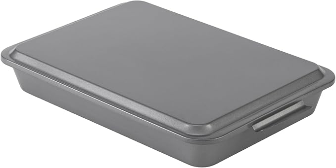 GoodCook Everyday Baking Pan with Metal Lid Nonstick Warp-Resistant Heavy-Gauge Steel Construction Even-Heating Oblong Cake Pan with Solid Oven-Safe Cover, 9x13-Inch, Gray