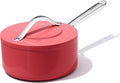 3.5QT Nonstick Ceramic Sauce Pan with Lid 8 Inch Ceramic Cookware Even Heat Distribution, Non Toxic PFAS-Free Healthy Cooking Pot for All Stovetops, Oven Safe Up To 500°F, Fusion Red
