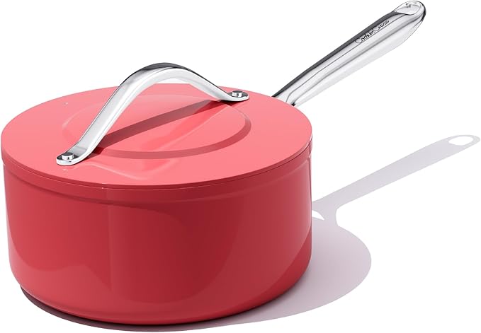 3.5QT Nonstick Ceramic Sauce Pan with Lid 8 Inch Ceramic Cookware Even Heat Distribution, Non Toxic PFAS-Free Healthy Cooking Pot for All Stovetops, Oven Safe Up To 500°F, Fusion Red