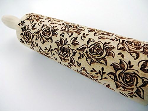 Rolling pin BLOSSOMS WALTZ. Wooden embossing rolling pin with Oriental flowers. Embossed cookies. Pottery. Birthday gift. Gift for mother