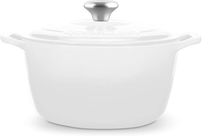 Signature Enameled Cast Iron Dutch Oven, Non-Stick Serving Pot with Tight Fitting Lid for Perfect Roasting, Baking, Sauteing, and Bread Making | 7.4Q (7L) - White