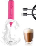 Elementi Pink Milk Frother Wand Rechargeable Drink Mixer - Powerful USB-C Rechargeable Frother & Coffee Stirrers Electric - Hand Held Whisk to Make Perfect Cappuccinos, Lattes & Drink Mixes at Home