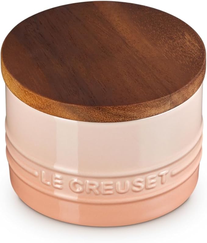 Le Creuset Signature Salt Cellar and Storage Canister with Wood Lid, 7 oz., Peche