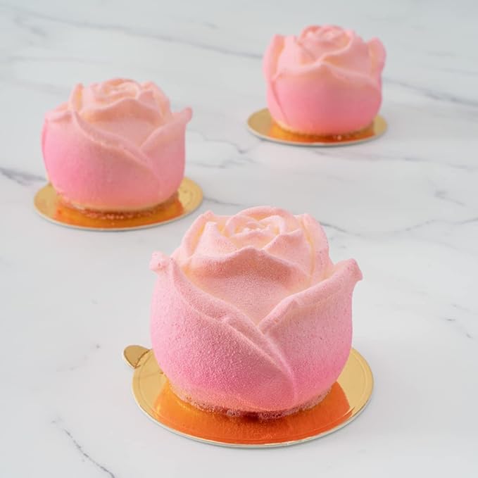 Pastry Tek 6 Cavities Rose Baking Mold, 1 Oven-Ready 3D Rose Mold - Flexible, Freezable, White Silicone Chocolate Mold, Easy Release, For Making Candies or Chocolates - Restaurantware