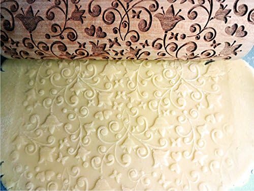 Rolling pin BELLFLOWER. Wooden embossing rolling pin with Oriental flowers. Embossed cookies. Pottery. Birthday gift. Gift for mother