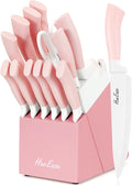 14 Pieces Knife Set with Block, Ceramic White Coating, High Carbon Stainless Steel Sharp Blade Block Knife Set, Dishwasher Safe Cutlery, Colliding Pink