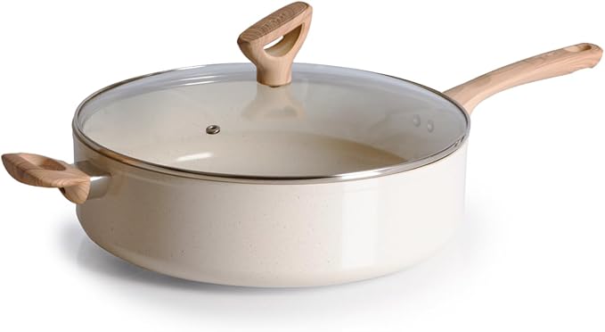 T-fal Revive Ceramic Nonstick Saute Frying Pan with Lid 6 Qt, Oven Safe to 350°F Cookware, Stay-Cool Handle Skillet, Ceramic Pots and Pans, Beige Granite