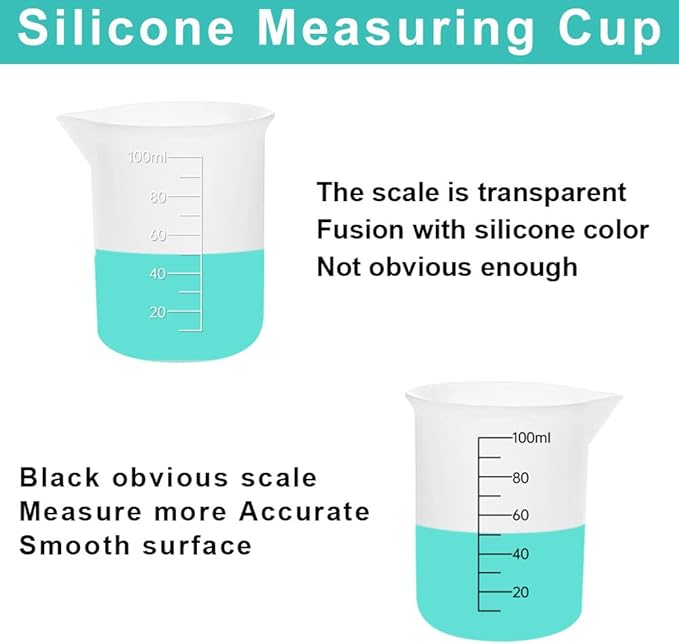 8 PCS Silicone Measuring Cups Kits,Silicone Measuring Cup,100ml Non-Stick Mixing Cups,Precise Scale,Durable Easy Clean for Epoxy Resin,Stain Jewelry Making,Casting Molds, Waxing,DIY, Art,Craft