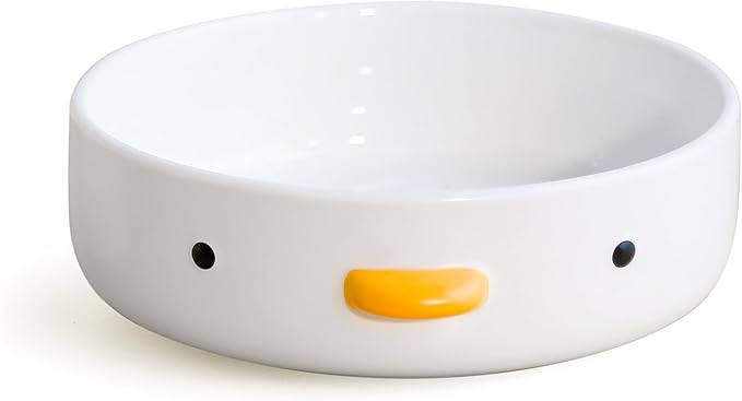 PURROOM Cute Duck 8.6'' Fruit Bowl, Handmade Glaze Large Ceramic Salad Plate, Flat Bottomed Bowl, Home Family, Friend.