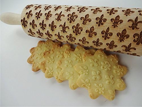 Rolling pin FLEUR DE LIS. Wooden embossing rolling pin with Oriental flowers. Embossed cookies. Pottery. Birthday gift. Gift for mother
