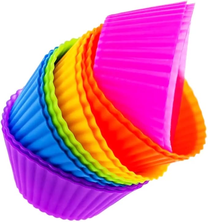 Cupcake Liners - Reusable Silicone Cupcake Baking Cups - Non-Stick Baking Muffins Mold - Use As Lunch Box Dividers - Set of 12 Kitchen Accessories - Great Gift Idea