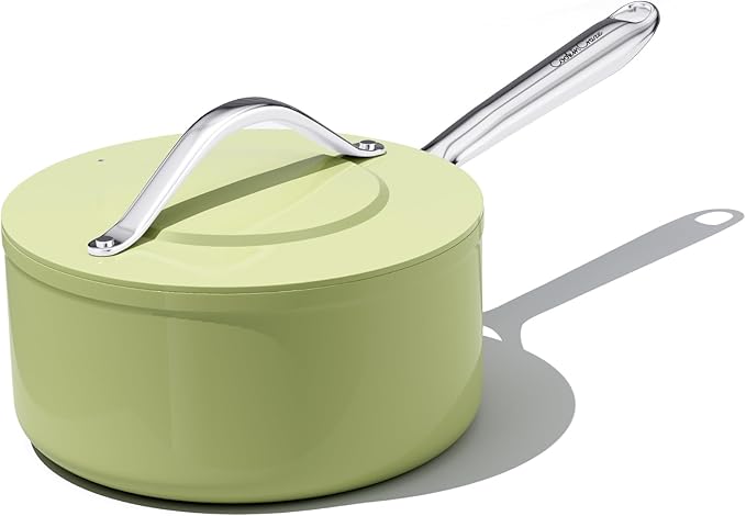 3.5QT Nonstick Ceramic Sauce Pan with Lid 8 inch Ceramic Cookare Even Heat Distribution Non Toxic PFAS-Free Healthy Soup Pot for All Stovetops, Oven & Dishwasher Safe 500°F, Olive Green
