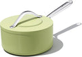 3.5QT Nonstick Ceramic Sauce Pan with Lid 8 inch Ceramic Cookare Even Heat Distribution Non Toxic PFAS-Free Healthy Soup Pot for All Stovetops, Oven & Dishwasher Safe 500°F, Olive Green