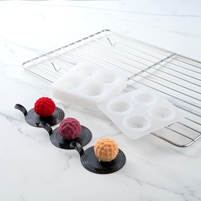 Pastry Tek 4 Cavities Fruit Silicone Molds, 10 Oven-Ready Berry Molds - Flexible, Freezable, White Silicone Lychee Berry Molds, Easy Release, For Baking
