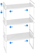 Expandable Cabinet Shelf Organizer, Stackable Kitchen Pantry Counter Storage, Adjustable Closet Cupboard Stand Rack Risers Spice Organization 80LBS Heavy Duty White 3 Pack