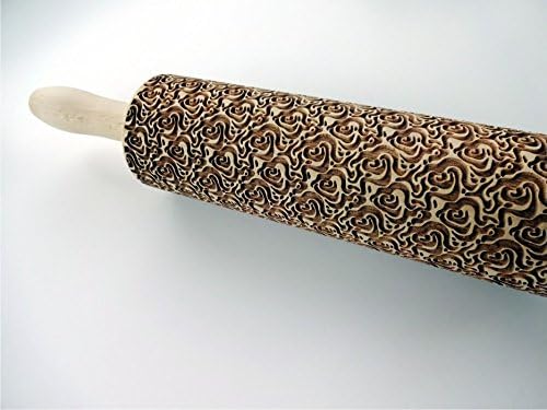Rolling pin ROSES PETALS. Wooden embossing rolling pin with Oriental flowers. Embossed cookies. Pottery. Birthday gift. Gift for mother