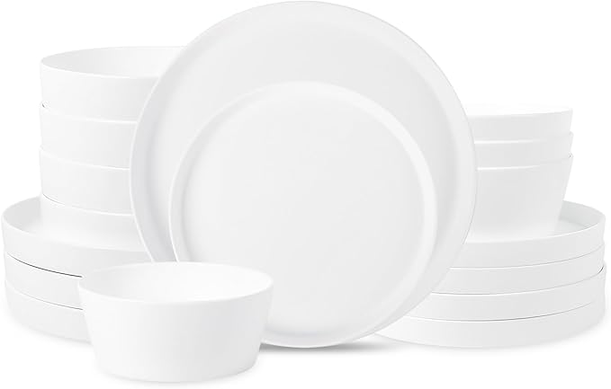 Stone Lain Fosca 32-Piece Dinnerware Set Bone China, Plates and Bowls Sets, Pasta Bowls, Dish Set for 8, Matte White