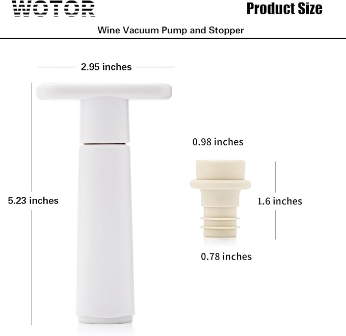 WOTOR Wine Saver Vacuum Pump with 20 Stoppers, Wine Stopper & Preserver, Reusable Bottle Sealer Keeps Fresh, Ideal Accessories Gift, Flat Handle (White)