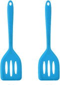 2Pack Small Silicone Turner High Heat Resistant Slotted Spatula for Fish, Eggs, Pancakes and More (12 IN, Blue)