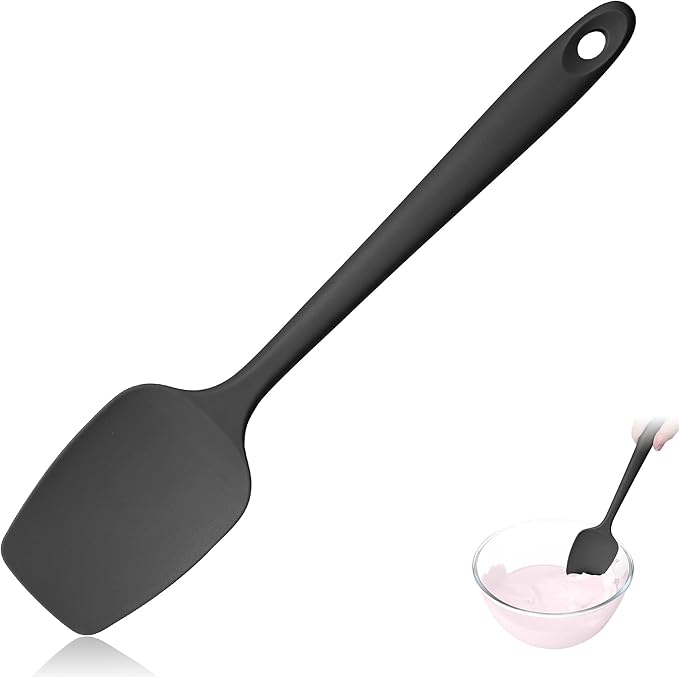 600ºF Heat Resistant Spatula, 11.34 inch High Heat Food Safe Semless Kitchen Silicone Spoon Spoonula Scraper for Cooking Baking Mixing Scraping Stirring Nonstick Cookware Pan Bowl (Black)