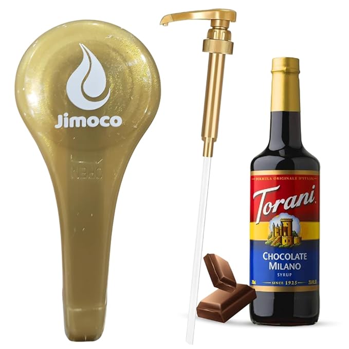 Jimoco® Syrup Pump Dispenser + Torani® Chocolate Milano Syrup, 25.4 oz - Coffee Syrup Pump & Flavoring Bundle