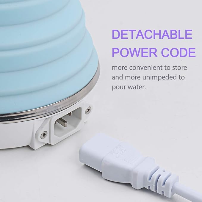 Upgrade Travel Kettle, ShineMe Food Grade Silicone Dual Voltage 110-220V Ultrathin Portable Electric Water Kettle with Cup, Universal Adaptor and Detachable Power Cord, 555ML (Blue)