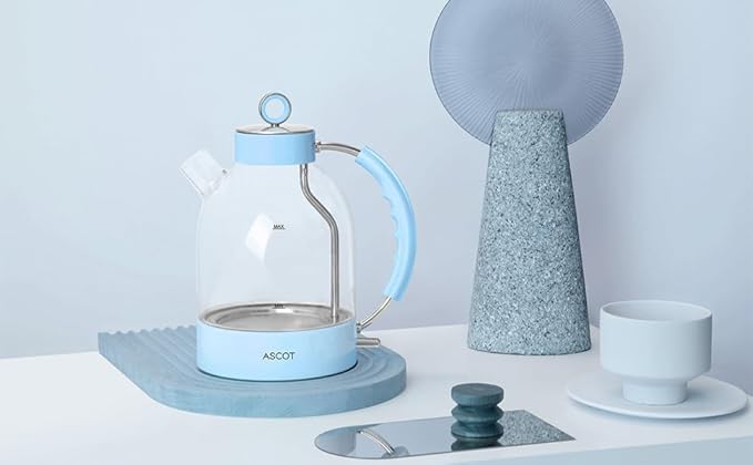 ASCOT Electric Kettle, Glass Electric Tea Kettle Gifts for Men/Women/Family 1.6L 1500W Borosilicate Glass Tea Heater, with Auto Shut-Off and Boil-Dry Protection (Blue)