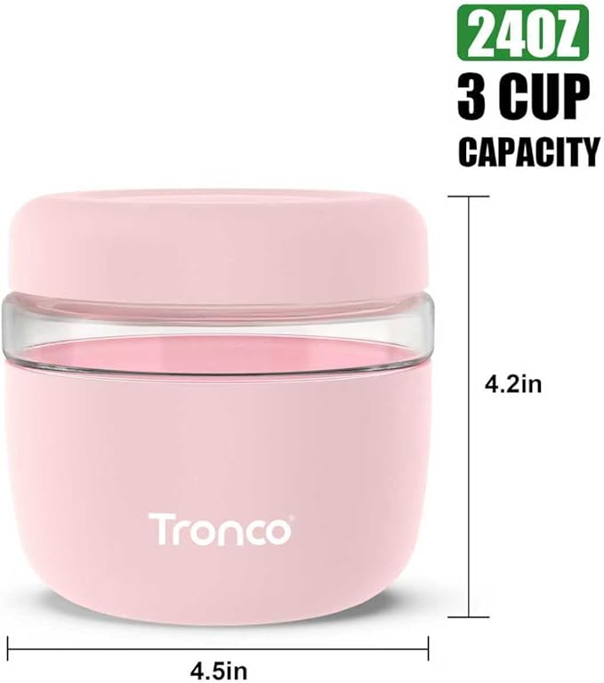 Tronco 24 oz Glass Food Storage Containers with Lids, Airtight, Leak & Spill Proof Glass Lunch Bowls for Meal Prep, Salad, Yogurt, Soup & Stew, Microwave & Dishwasher Safe, BPA-Free, Set of 1