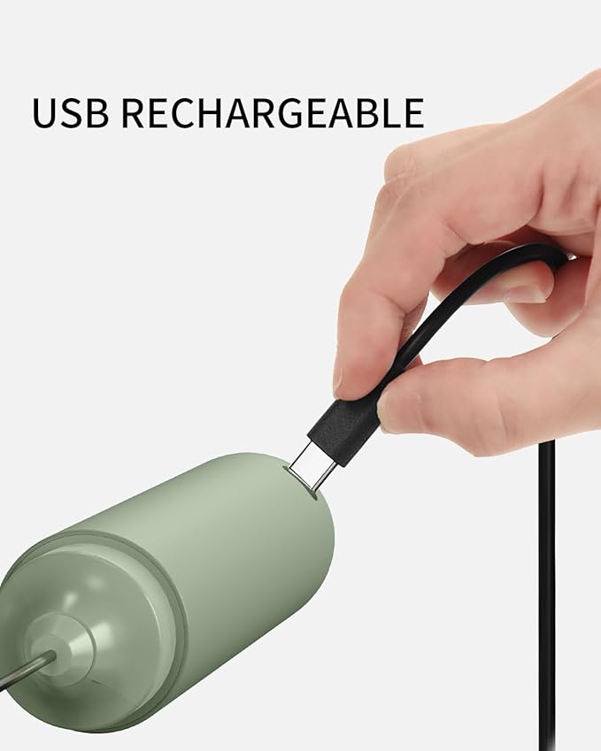 CIRCLE JOY Rechargeable Milk Frother Hanheld, Dual Ring Electric Coffee Frother, Portable Hand Frother Wand Drink Mixer for Matcha Lattes Cappuccino, Kitchen Gifts, Green