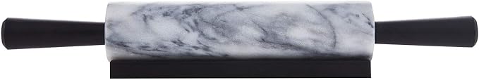 JEmarble Rolling Pin-Plastic Handles(White)(Premium Quality) Polished Surface 18-inch(10"Barrel) Genuine Stone Non-stick Save Effort Easy to Clean