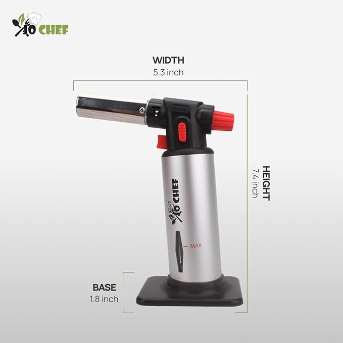 Jo Chef Kitchen Torch with Butane Included – Refillable butane torch Lighter with Safety Lock & Adjustable Flame, Culinary Blow Torch for Cooking, Creme Brulee and Soldering 2 Cans (3.38oz) Included