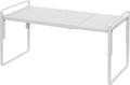 Nxconsu Cabinet Shelf Expandable Height Adjustable Organizer Riser for Kitchen Cabinet Pantry Cupboard Under Sink Countertop Organization Storage Space Saver Stackable Heavy Duty Metal White