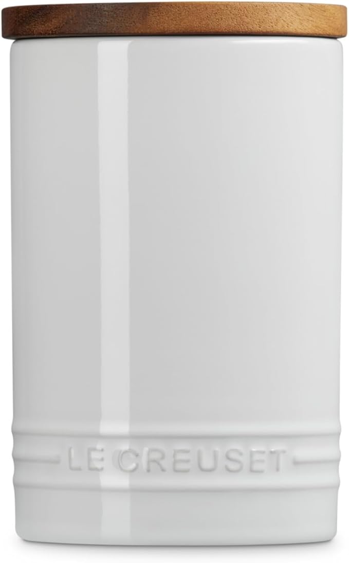Le Creuset Signature Salt Cellar and Storage Canister with Wood Lid, 26 oz., White