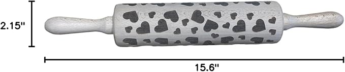 efo Embossed Rolling Pin with Engraved Design - Decorative Dough Roller - Cake Baking Accessories to Make Unique Bakes and Pottery - Beautifully Handmade Patterned Rolling Pin 40cm (Hearts)
