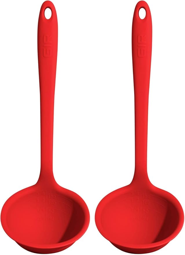 GIR: Get It Right Premium Silicone Ladle Serving Spoon - Non-stick Heat Resistant Seamless Kitchen Ladle for Soups, Stews, Dressings, and More - Ultimate, Red (Pack of 2)