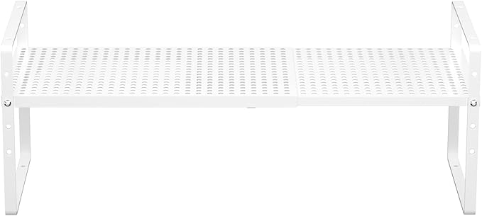 iPEGTOP 2 Pack Large Expandable Cabinet Storage Shelf, Heavy Duty Stackable Steel Metal Spice Rack Adjustable Height Home Office Pantry Garage Shelves for Counter Kitchen Organization, White