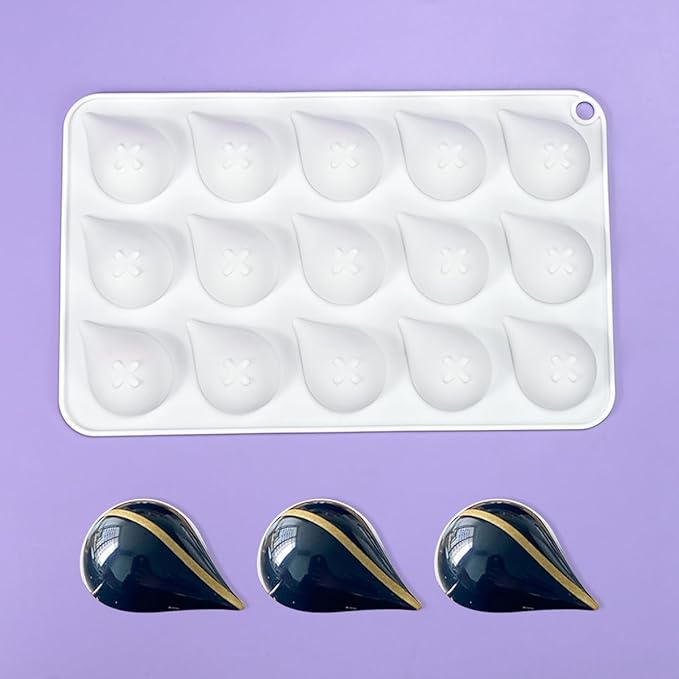 mostsom Silicone Water Droplet Molds 15-Cavity Dessert Mold for Chocolate, Mousse, Jelly, Cake Decorations, Baking Tools (D_ Water Droplet)