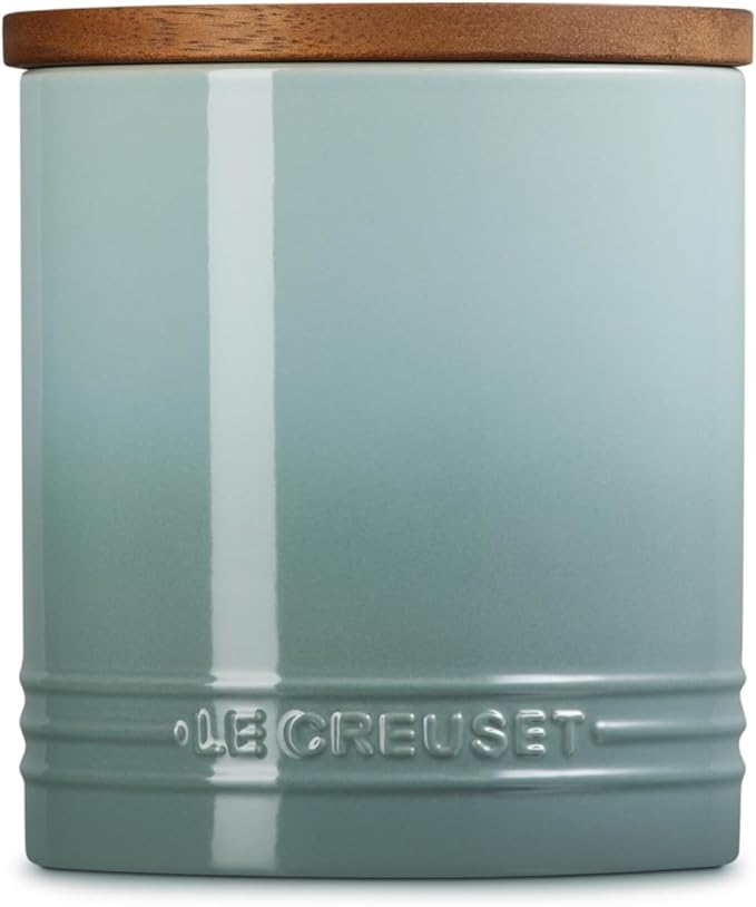 Le Creuset Signature Salt Cellar and Storage Canister with Wood Lid, 1.2 qt., Sea Salt